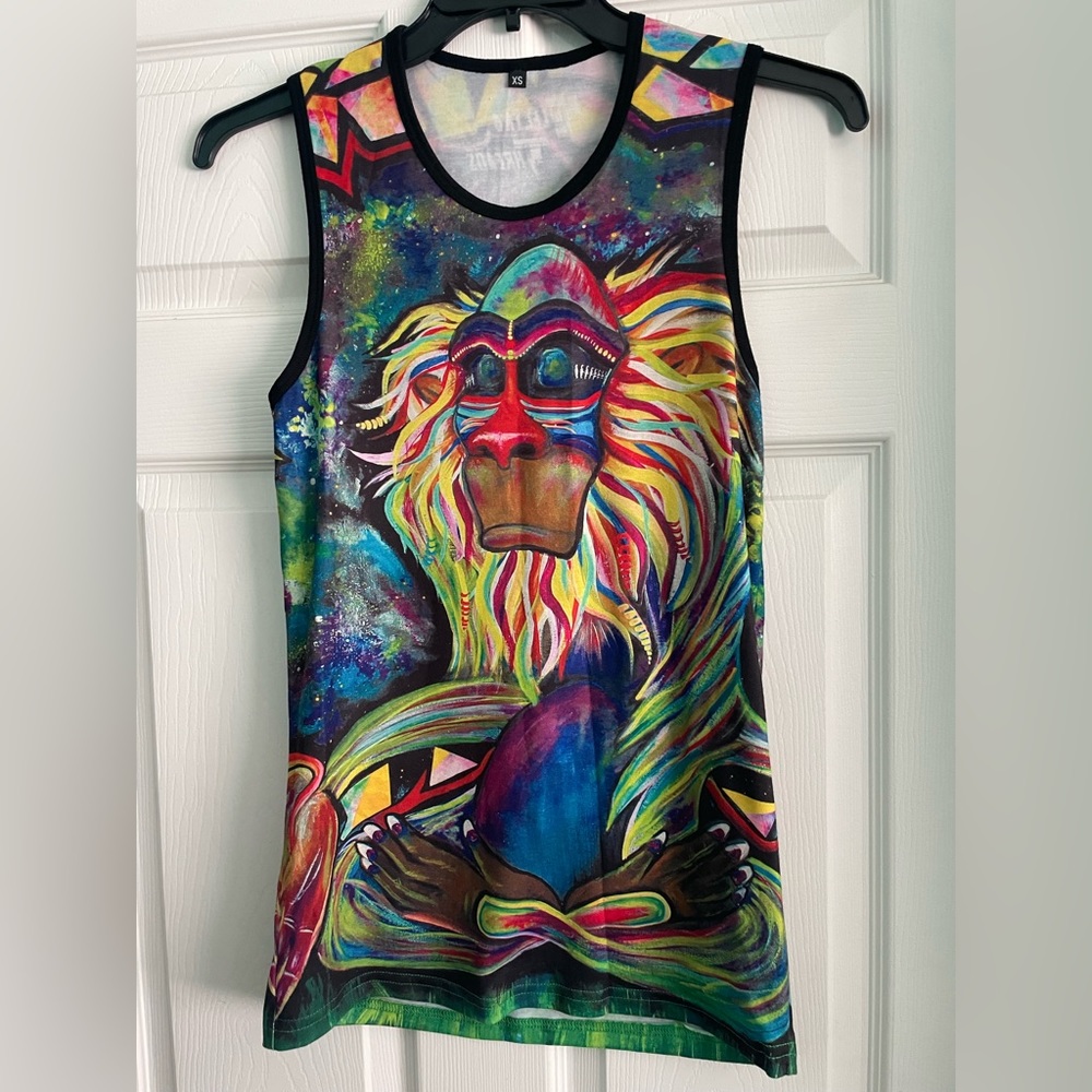 Electro Threads Meditating Rafiki Tank Top Men’s XS Multi Color Graffiti